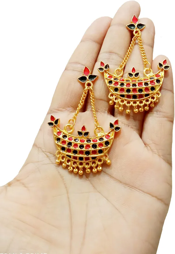 Assamese_Traditional_Copper_Gold_Plated_Red_Black_Colour_Jhumka_Earring_For_Girls_And_Womens